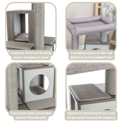 Mali Sisal & Wood 34" Cat Tree with Scratching Posts & Pads, Condos, Ramp