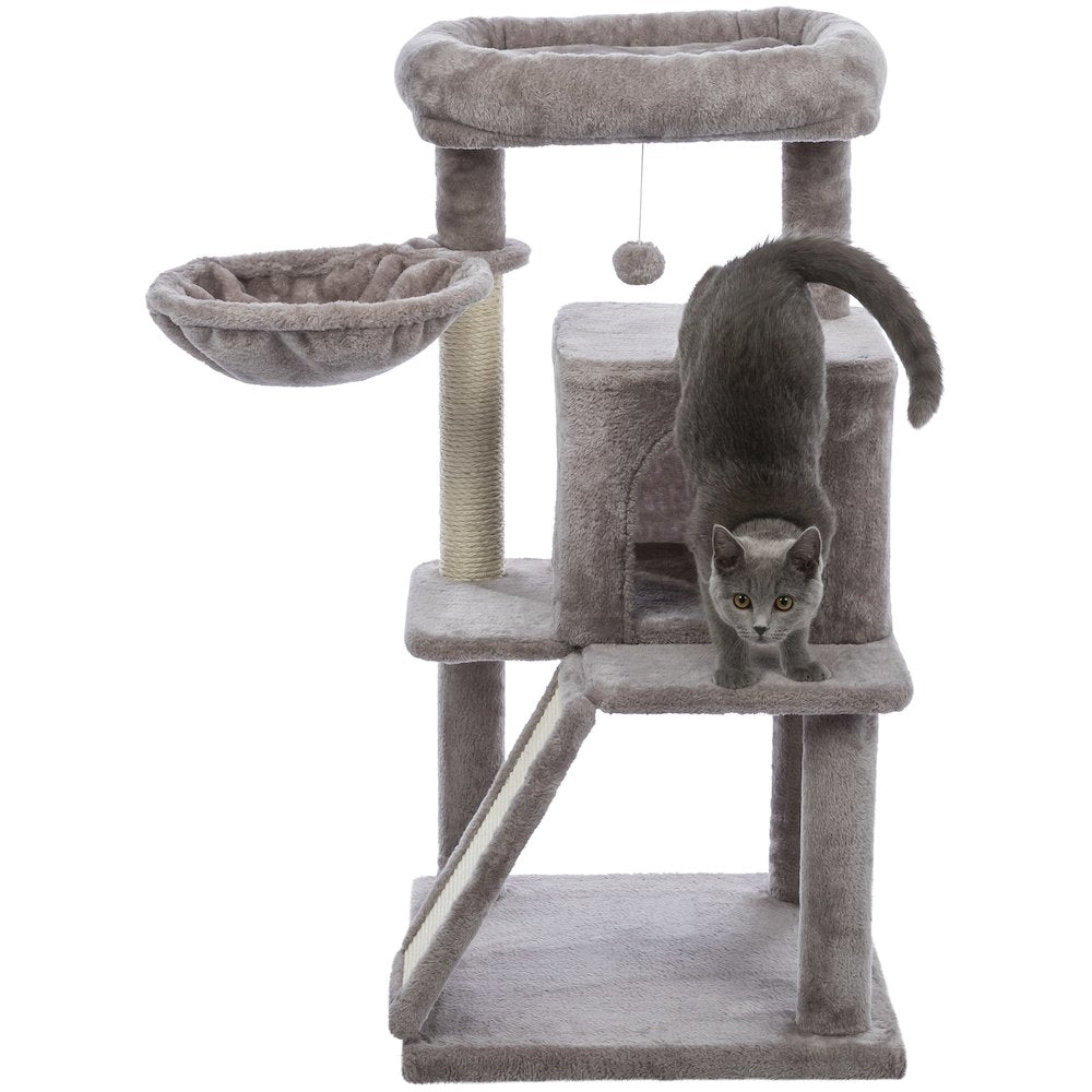 Pepito Plush & Sisal 2-Level 39.4" Cat Tree with Scratching Posts & Condo, Gray