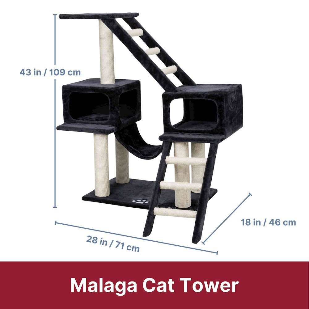 Malaga Sisal 3-Level 43" Cat Tree with Scratching Posts, Condos & Ladders, Gray