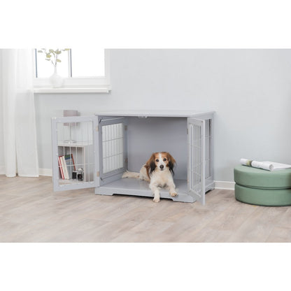 29.5" Dog Crate, Wooden Indoor Kennel Furniture for Small Dogs Up to 25 lb, Gray