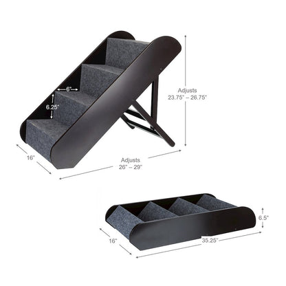 4-Step Wooden Pet Stairs with Adjustable Height and Carpet Treads, Brown