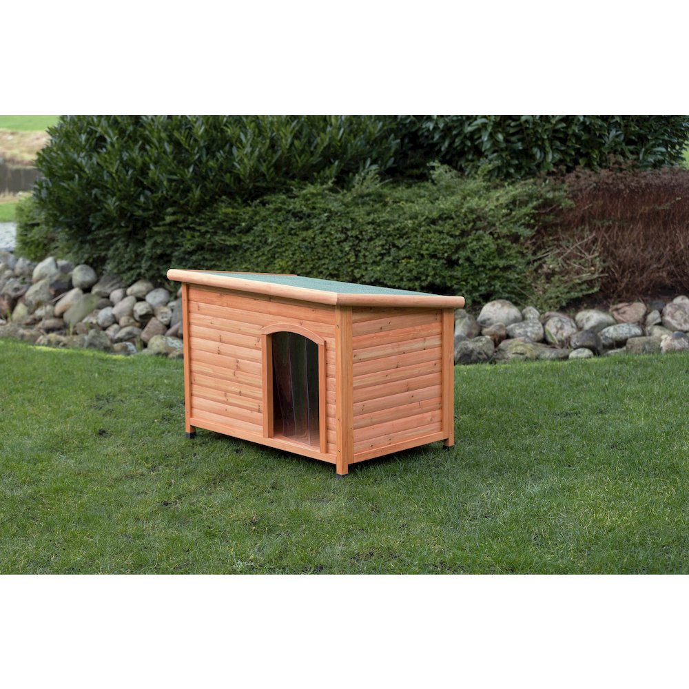Classic Insulated Weatherproof Wooden Small Outdoor Dog House w-Hinged Roof