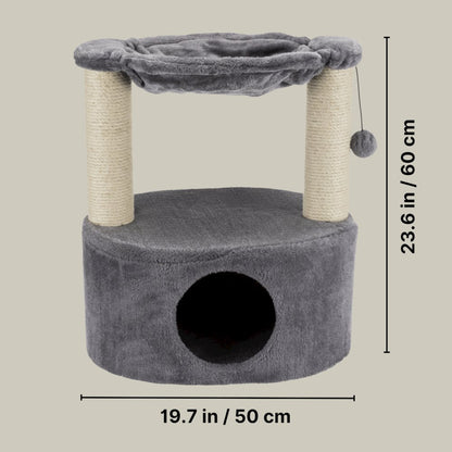 Baza Grande Plush & Sisal 24" Cat Tree, Cat Condo and Hammock, Cat Toy, Gray