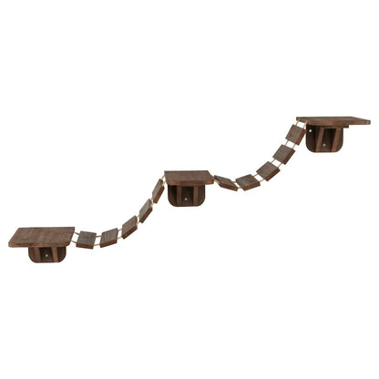 Multi-Level Wall Mounted Cat Perch with Bridge, Espresso Brown