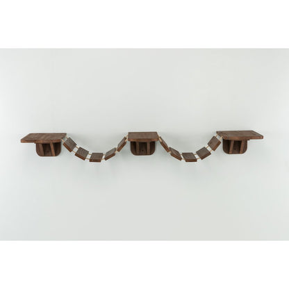 Multi-Level Wall Mounted Cat Perch with Bridge, Espresso Brown