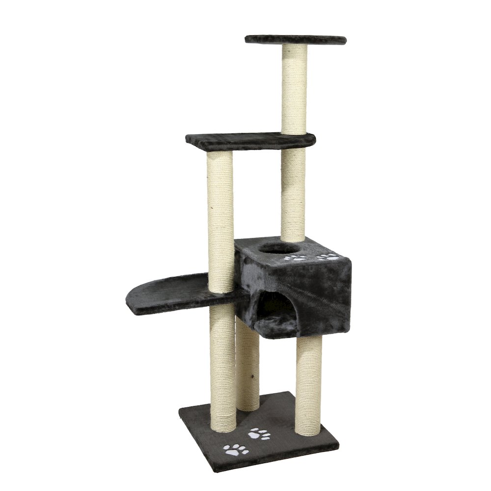 Alicante Plush & Sisal 3-Level 56" Cat Tree with Scratching Posts & Condo, Gray