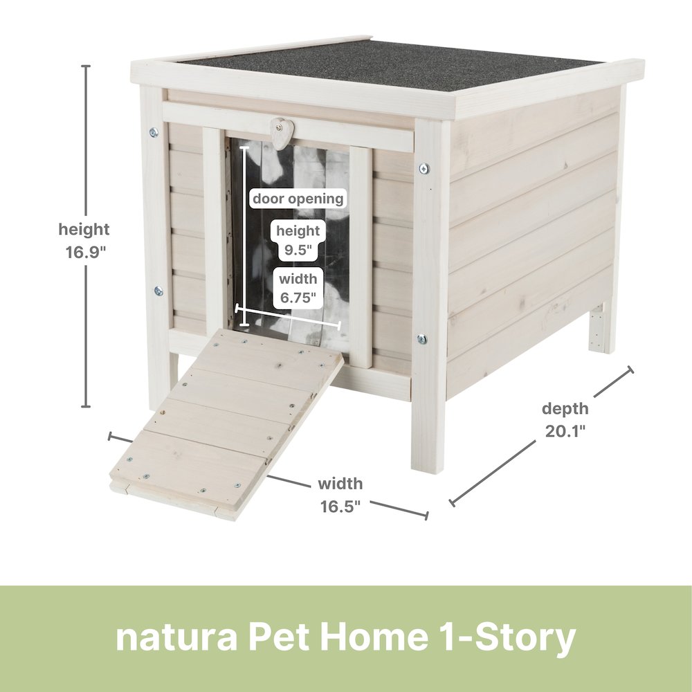 natura 1-Story Weatherproof Small Outdoor Cat House with Hinged Roof, Gray