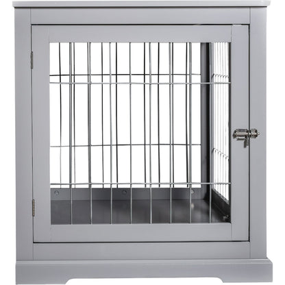 29.5" Dog Crate, Wooden Indoor Kennel Furniture for Small Dogs Up to 25 lb, Gray