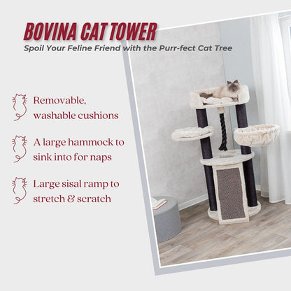 Bovina Plush & Sisal 3-Level 55.5" Cat Tree, Scratching Posts & Hammock, Black
