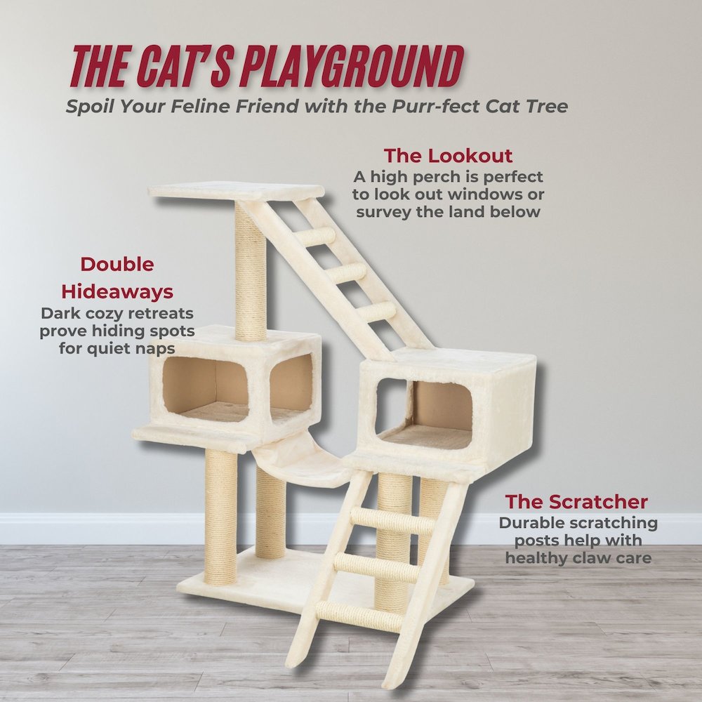 Malaga Sisal 3-Level 43" Cat Tree with Scratching Posts, Condos & Ladders, Beige