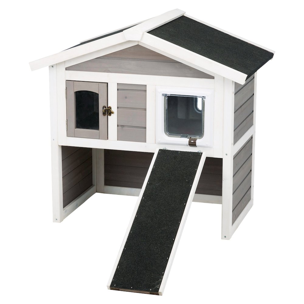 natura Elevated Weatherproof & Insulated Outdoor Cat House with Door Flaps, Gray