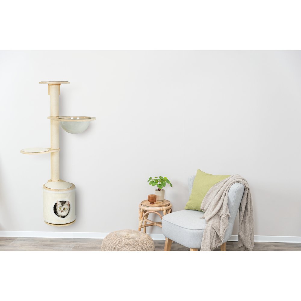 Mateo Wooden & Sisal 4-Level 54.3" Wall Mount Cat Tree, Scratching Posts & Condo