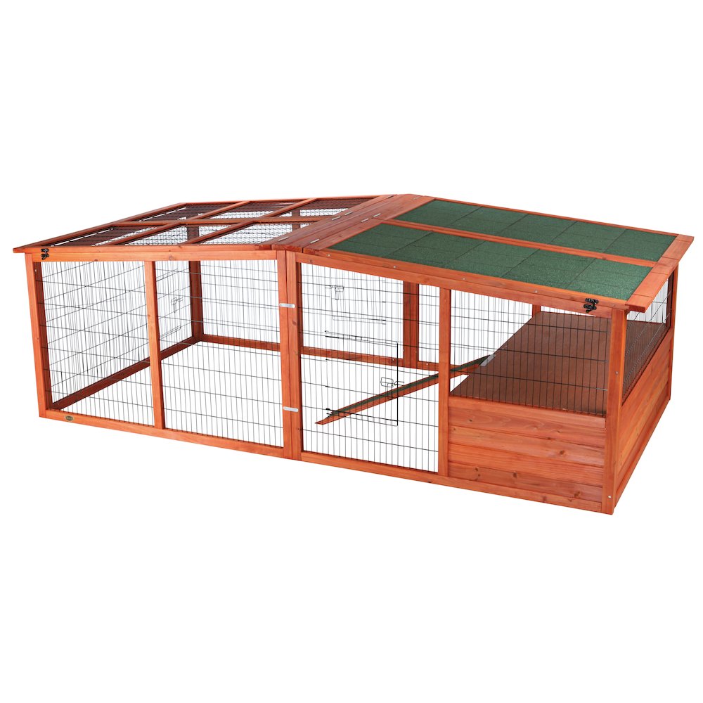 Weatherproof Outdoor X-Large Wooden Small Animal Cage and Run with Hinged Roof