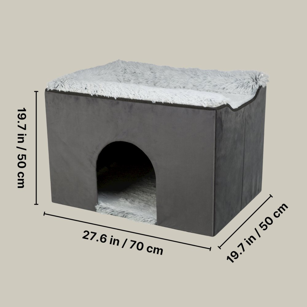 Harvey Velvety Indoor Condo, Foldable Hideaway, for Cats and Small Dogs, Gray