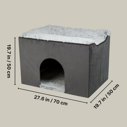 Harvey Velvety Indoor Condo, Foldable Hideaway, for Cats and Small Dogs, Gray