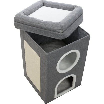 Saul 25" Cat Tower, 2-Story Cat Condo, Sisal Cat Scratcher, Cat Cube, Gray