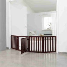 4-Panel Convertible Wooden 80" Freestanding Pet Gate - Pen with Pet Door, Brown