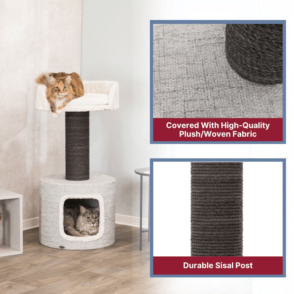 Fonda XXL Sisal & Plush 2-Level 39" Cat Tree with Scratching Post & Condo, Gray