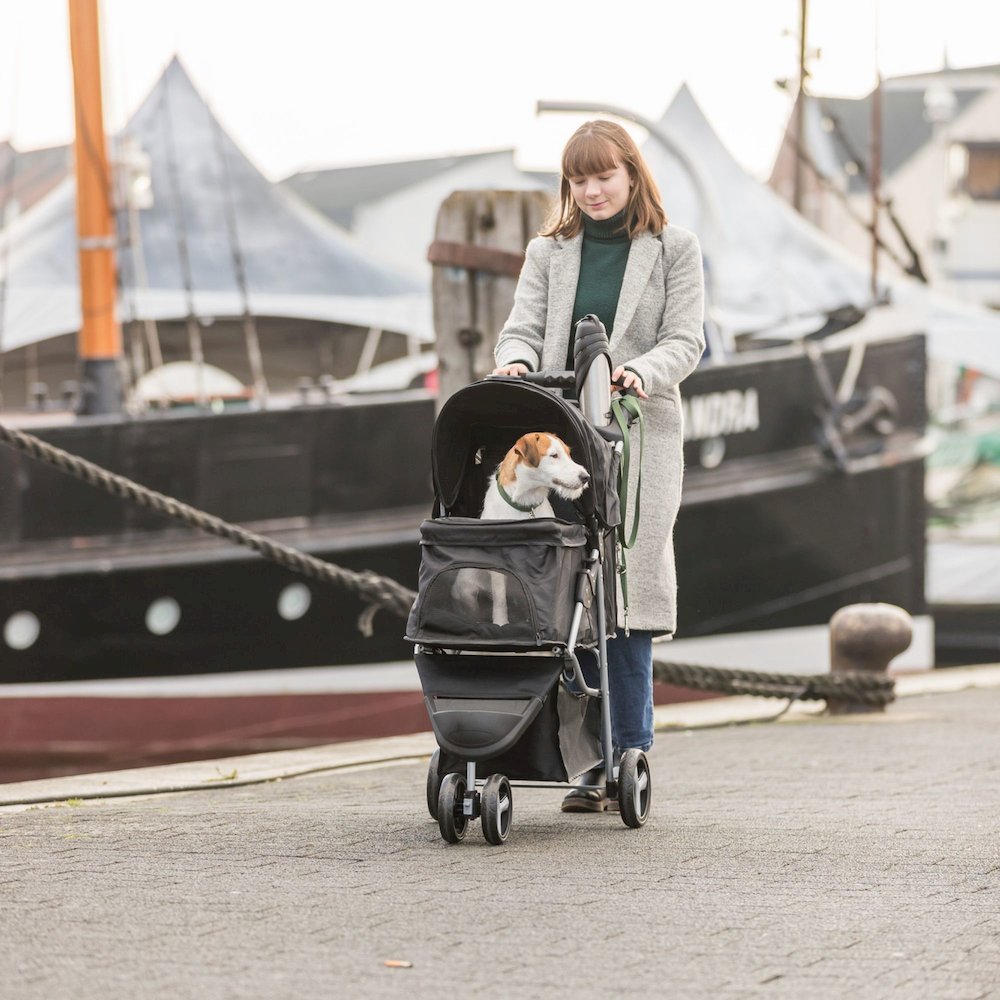 3-Wheeled Foldable Dog & Cat Stroller with Canopy and Storage Compartments
