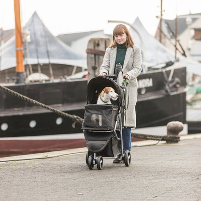 3-Wheeled Foldable Dog & Cat Stroller with Canopy and Storage Compartments