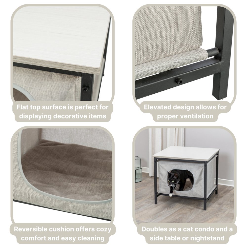 Emmie Indoor Cat Condo, Cat Bed Side Table, Cat Hideaway Cave with Cozy Cushion