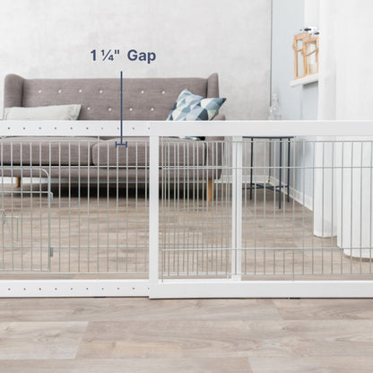 Expandable Wooden Freestanding Pet Gate with Pet Door, Expands to 71" Wide