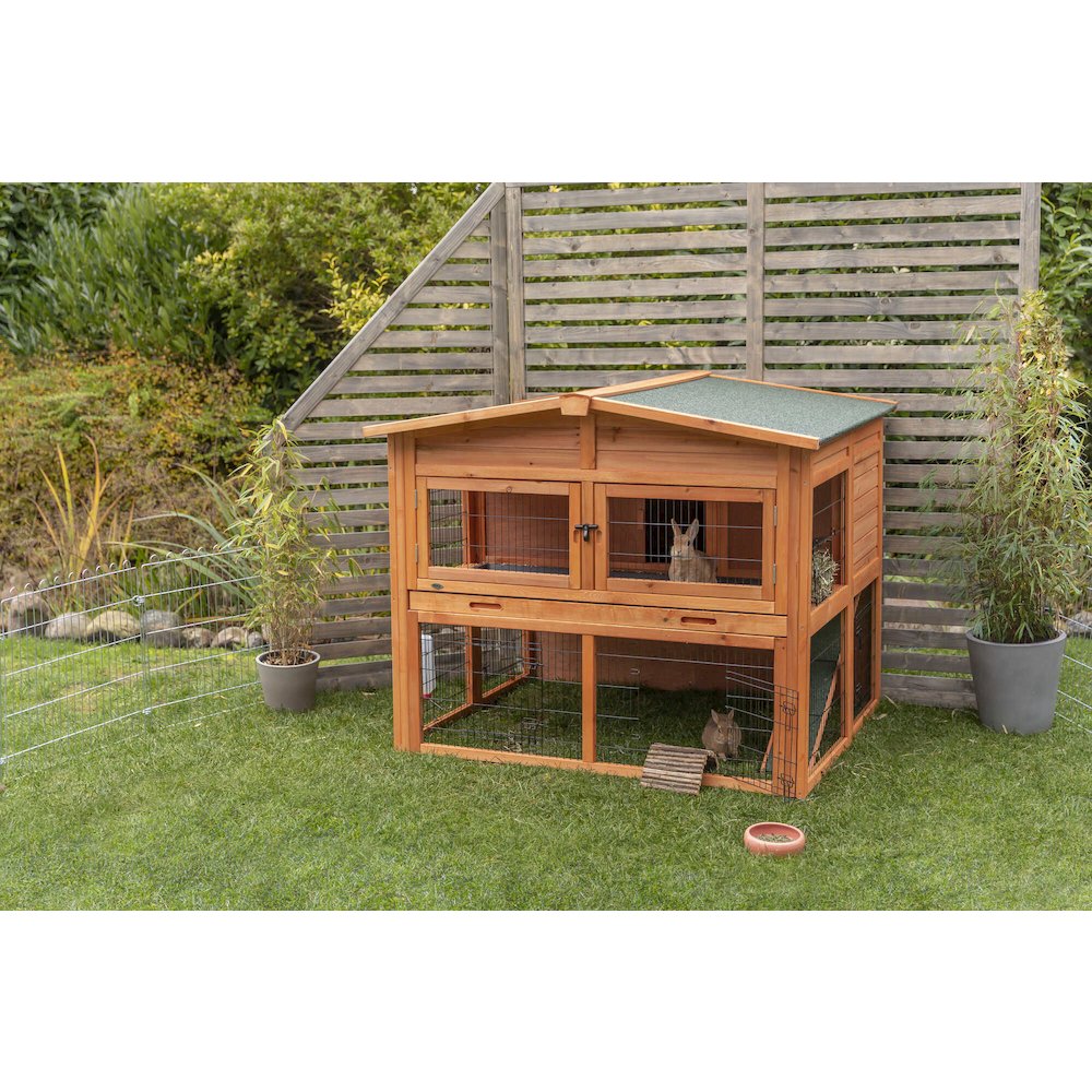 Deluxe Weatherproof Outdoor 2-Story Large Wooden Small Animal Hutch, Run, Tray