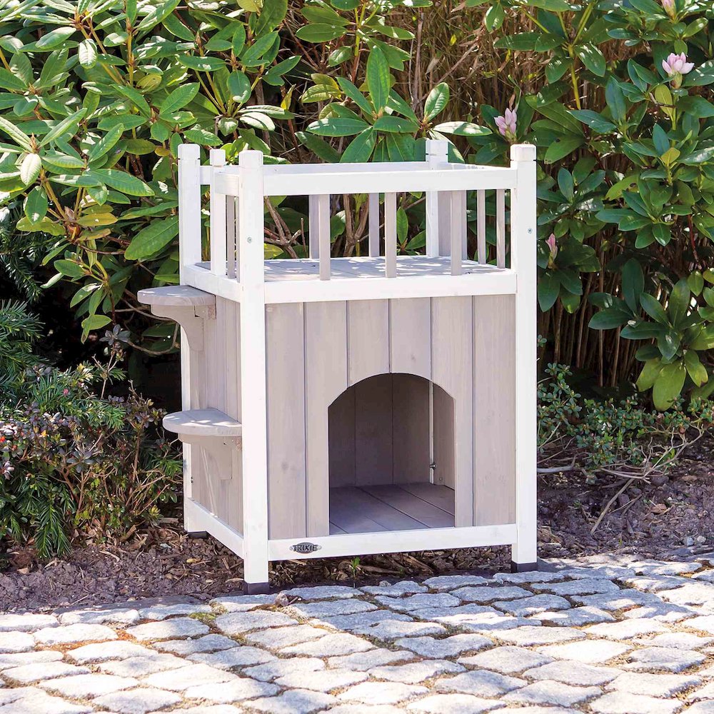 natura 1-Story Weatherproof Elevated Outdoor Cat Shelter with Balcony, Gray