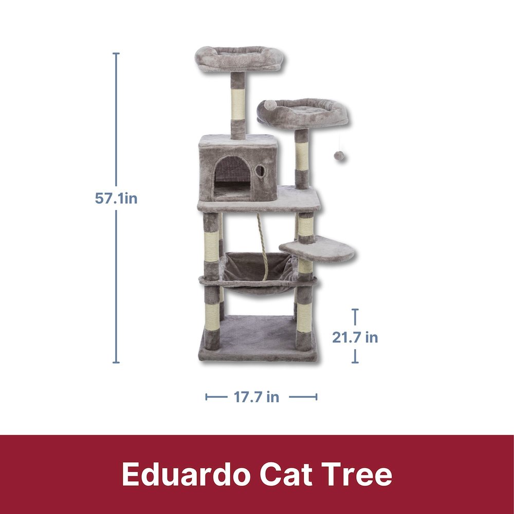 Eduardo Plush & Sisal 4-Level 57.1" Cat Tree with Scratching Posts & Condo, Gray