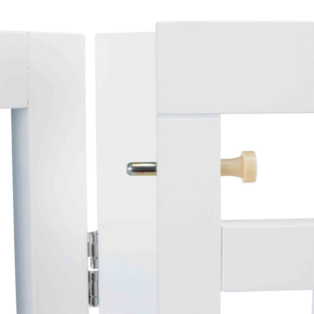 4-Panel Foldable Wood Freestanding Pet Gate, Walk Thru Door, Expands to 80"