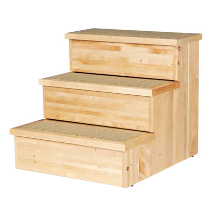 3-Step Wooden Pet Stairs with Storage & Non-Slip Pads, Natural