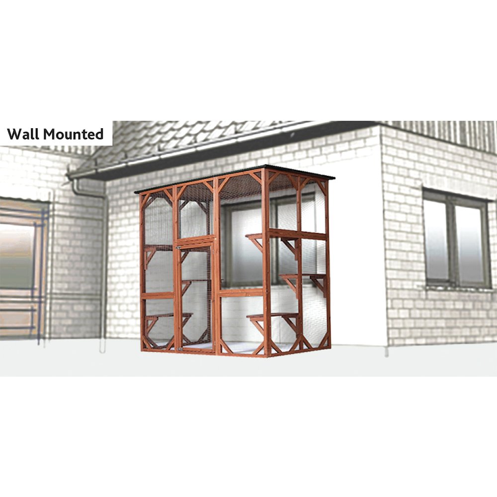 natura Weatherproof Wooden Cattery with Cat Perches, 38.5L x 70.75W x 70.75H