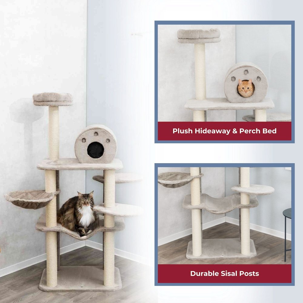 Fabiola Plush & Sisal 65" Cat Tower Scratching Posts Condo Hammocks Platforms