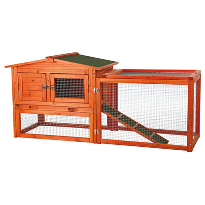 Weatherproof Outdoor 2-Story Wooden Small Animal Hutch, Run & Pull-Out Tray