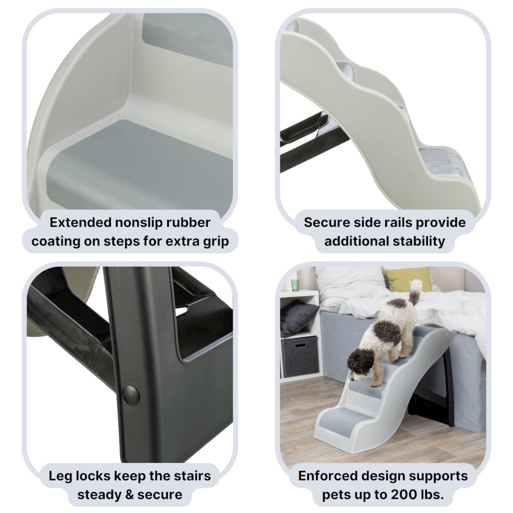 4-Step Pet Stairs, Lightweight and Collapsible Steps Ideal for Dogs & Cats, Gray