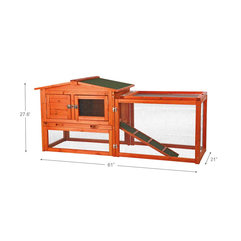 Weatherproof Outdoor 2-Story Wooden Small Animal Hutch, Run & Pull-Out Tray