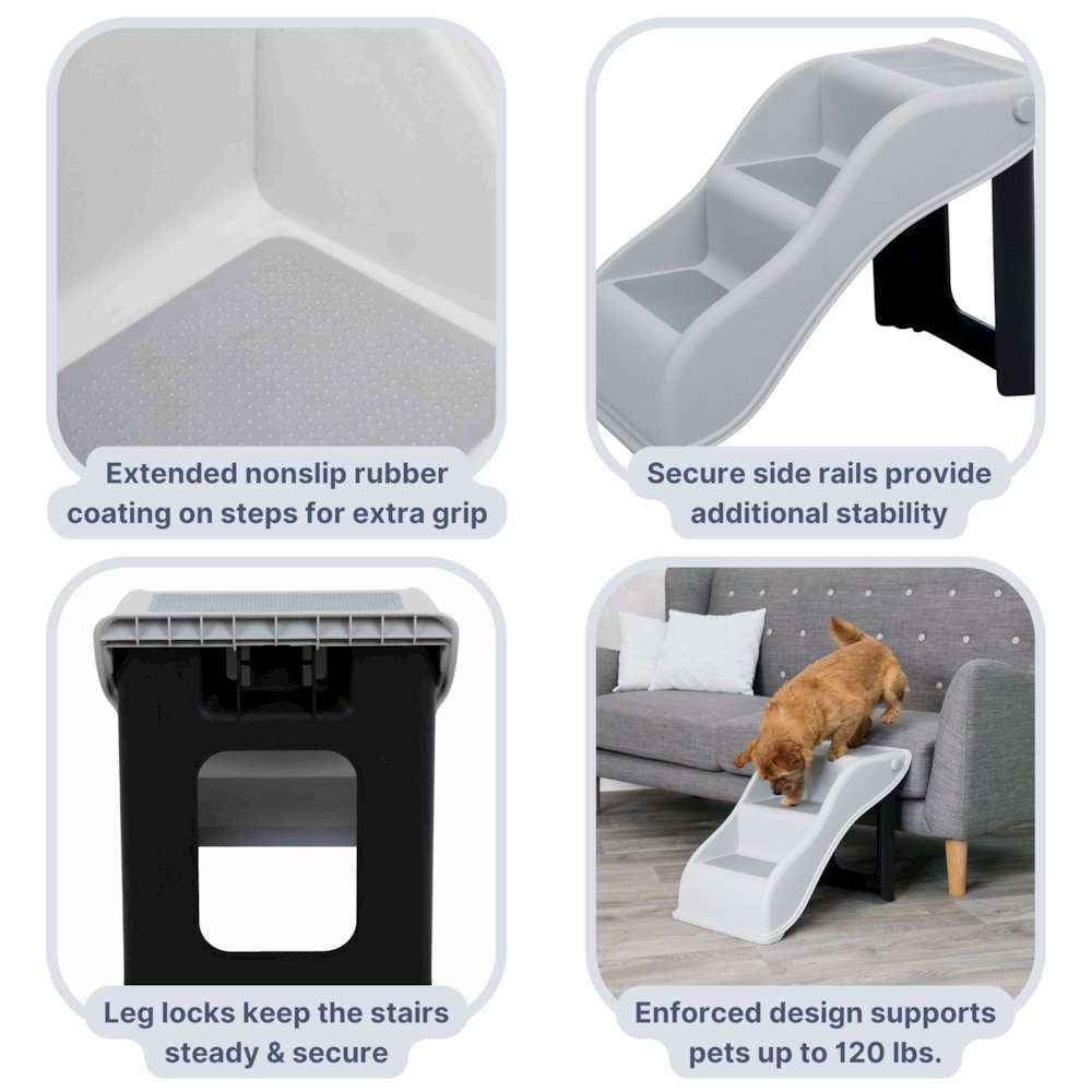 3 Step Pet Stairs, Lightweight & Collapsible, Easy to Store, Non-Slip Treads