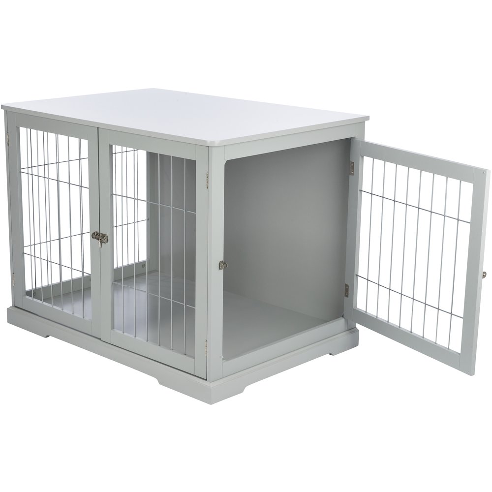38.7" Dog Crate, Wooden Indoor Kennel Furniture for Large Dogs Up to 66 lb, Gray