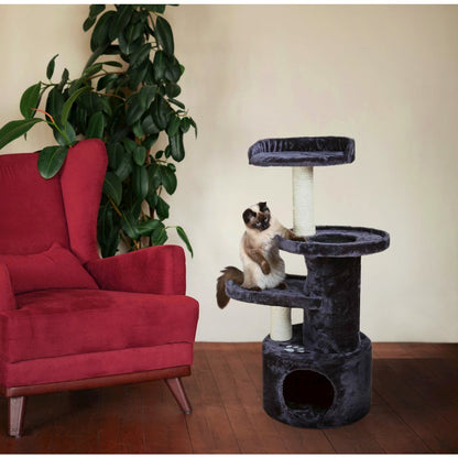 Oviedo Plush 3-Level 41" Cat Tree with Sisal Scratching Posts, Condo & Tunnel