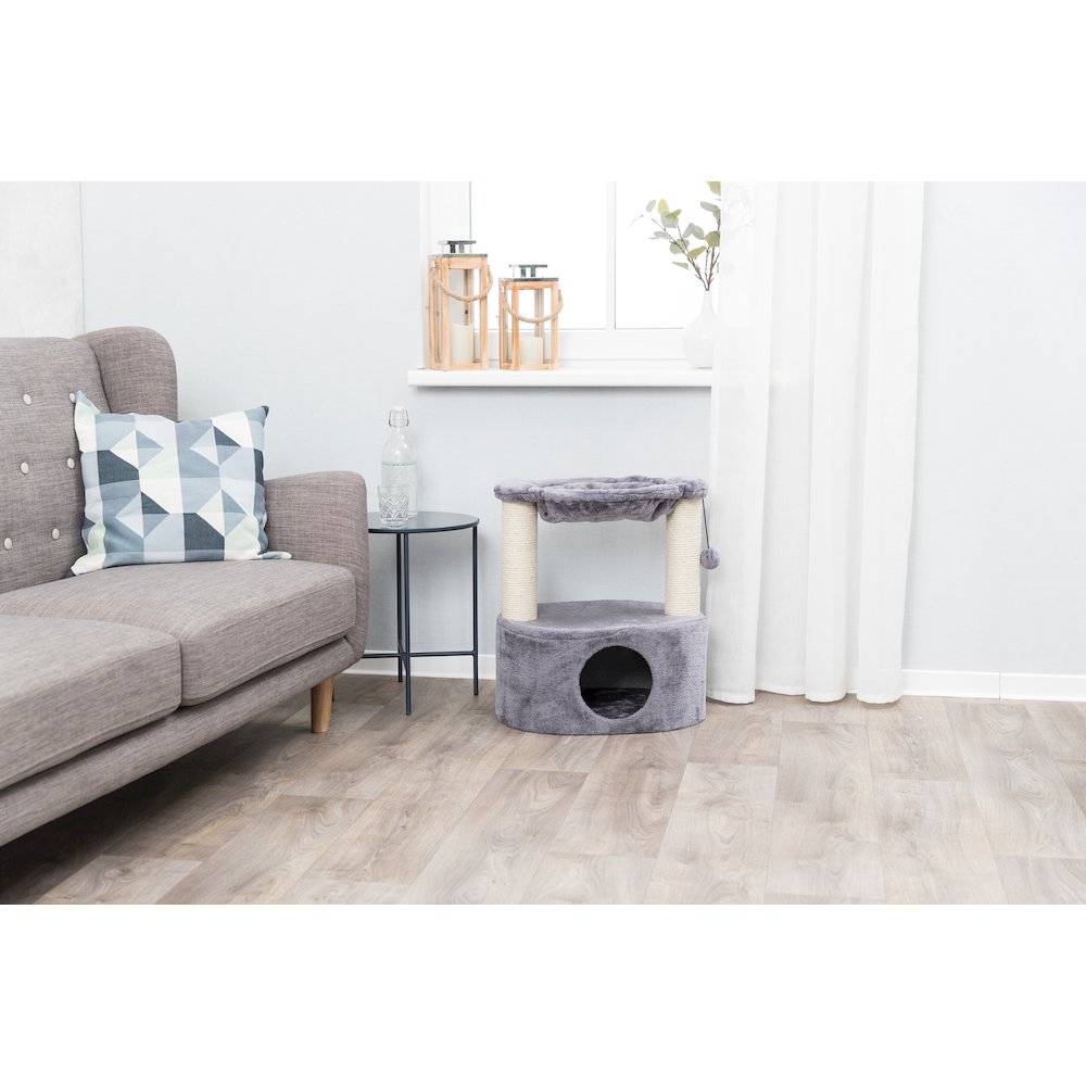 Baza Grande Plush & Sisal 24" Cat Tree, Cat Condo and Hammock, Cat Toy, Gray