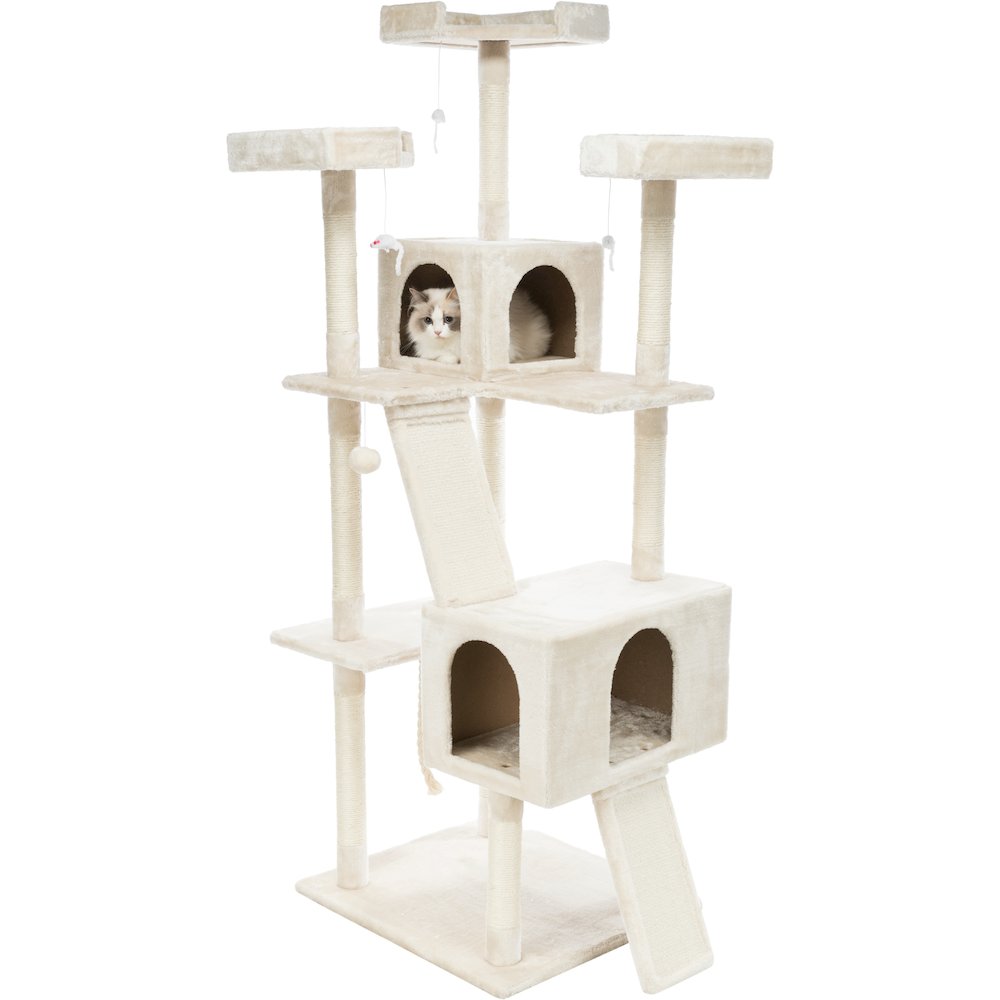 Celeste Plush 4-Level 69" Cat Tree  Sisal Scratching Posts Condo & Cat Toy Cream