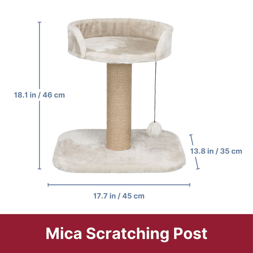 Mica Sisal 18" Cat Scratching Post with Plush Platform, Light Gray-Greige