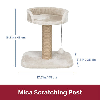 Mica Sisal 18" Cat Scratching Post with Plush Platform, Light Gray-Greige