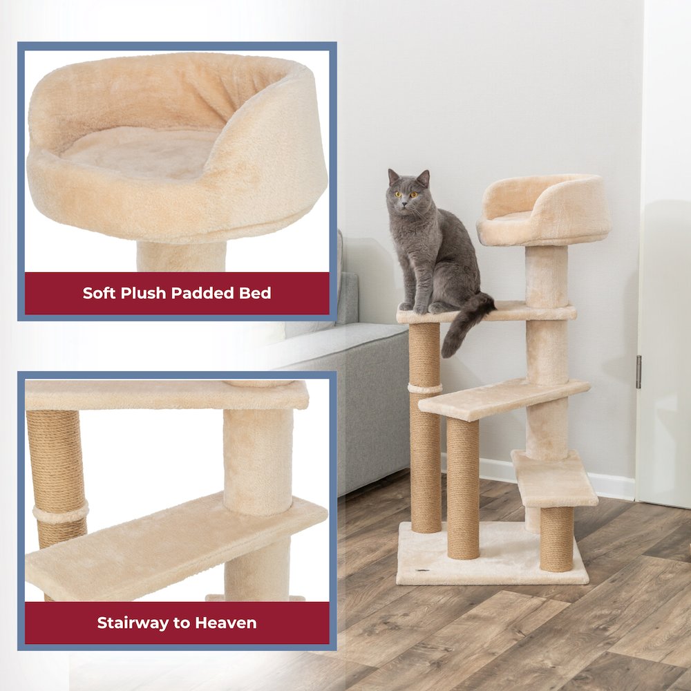 Tulia Senior Plush & Sisal 4-Level 40.2" Cat Tree, Scratching Posts & Bed, Beige
