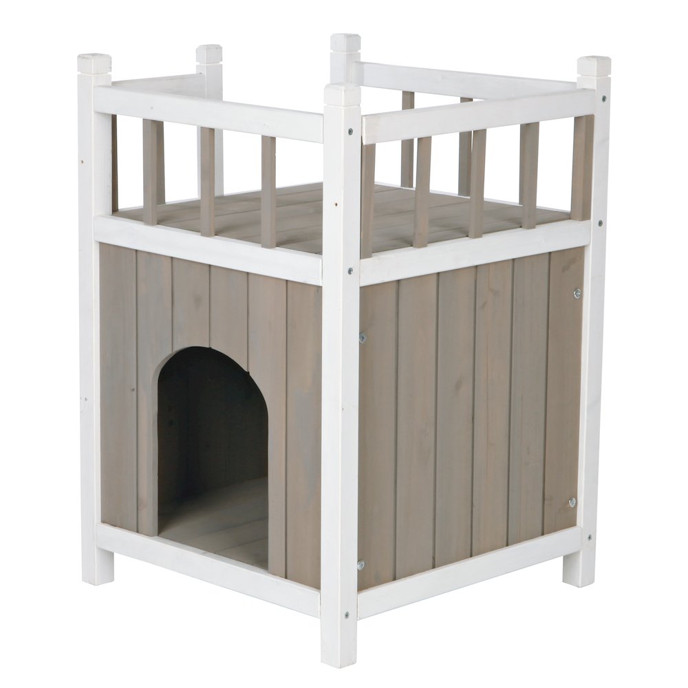 natura 1-Story Weatherproof Elevated Outdoor Cat Shelter with Balcony, Gray