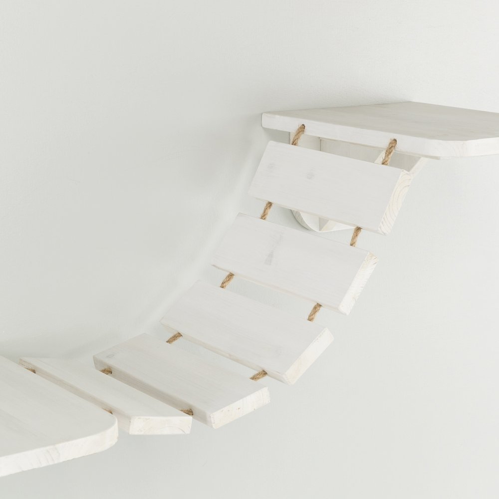 Multi-Level Wall Mounted Cat Perch with Bridge, White