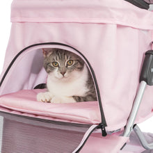 3-Wheeled Foldable Dog & Cat Stroller with Canopy and Storage Compartments, Pink