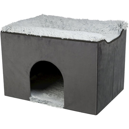 Harvey Velvety Indoor Condo, Foldable Hideaway, for Cats and Small Dogs, Gray