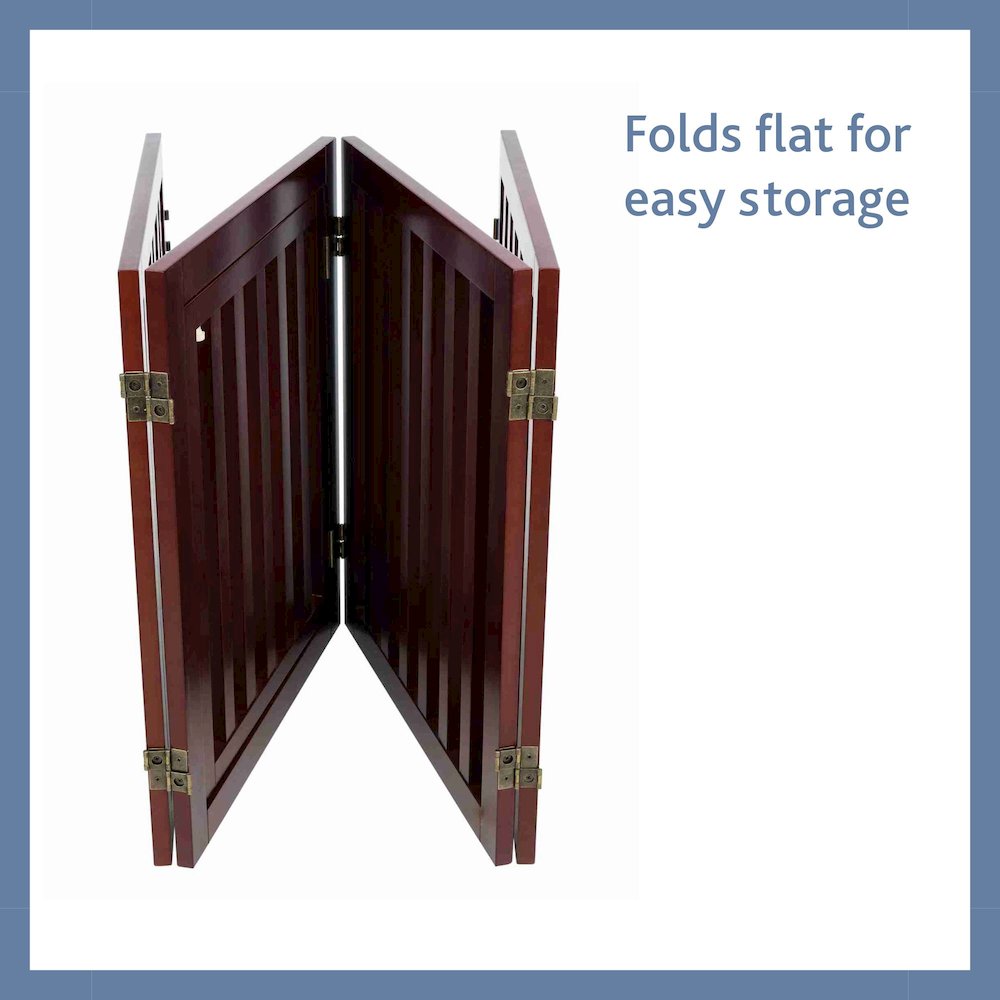 4-Panel Convertible Wooden 80" Freestanding Pet Gate - Pen with Pet Door, Brown