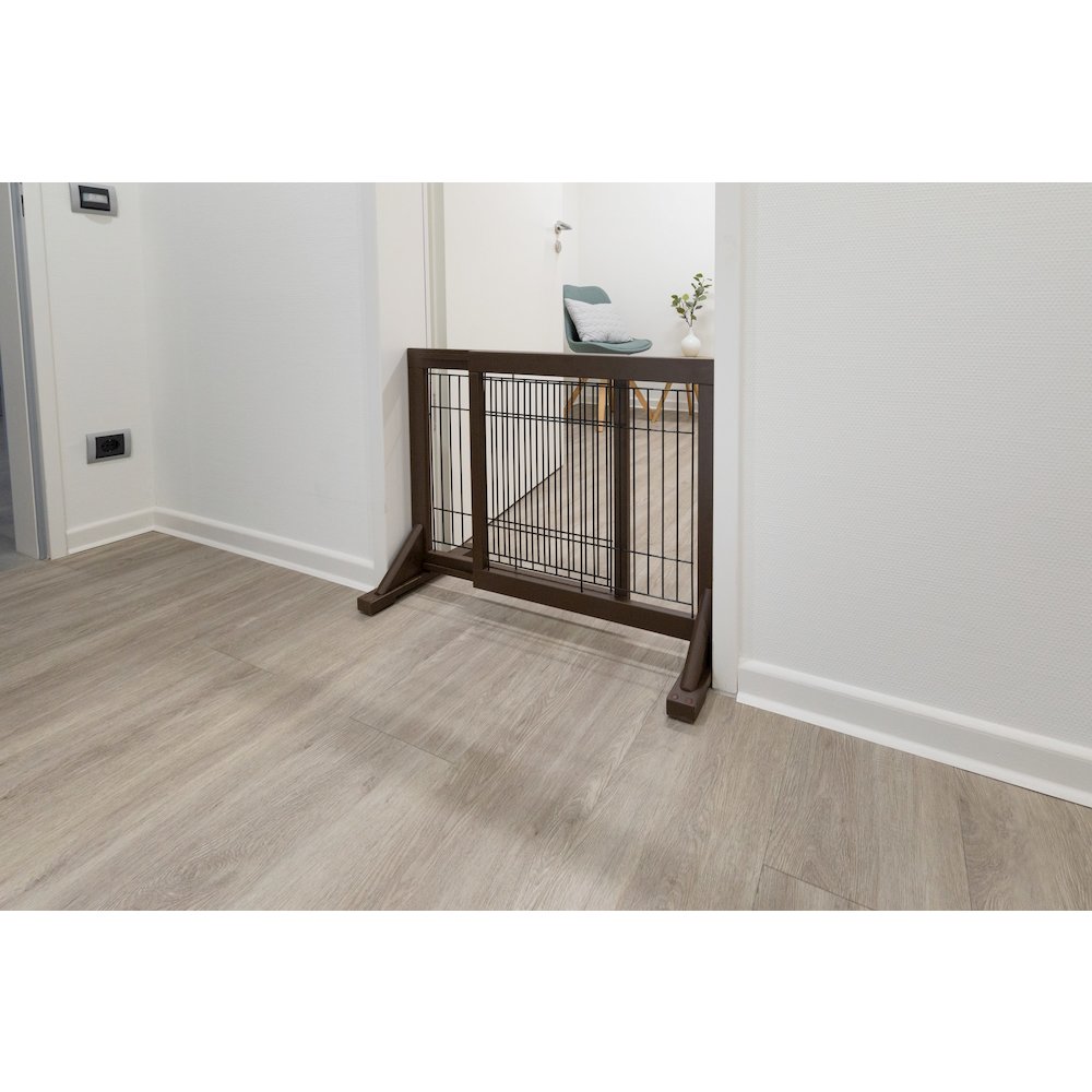 Adjustable Wooden Freestanding Pet Gate, 24" Tall Step Over, Expands to 42.5"